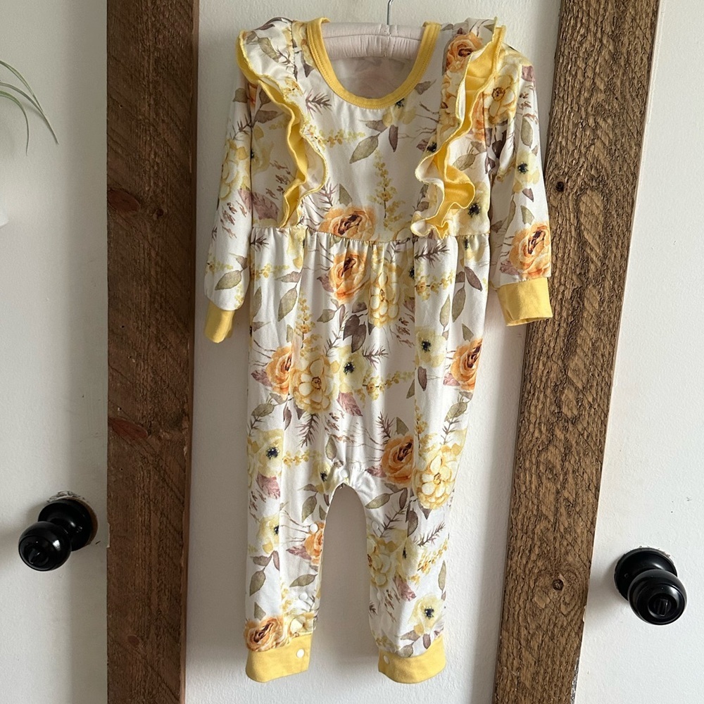 Boutique Harvest Rustic Floral Jumpsuit Romper Pajamas Baby Girl 12-18 Months